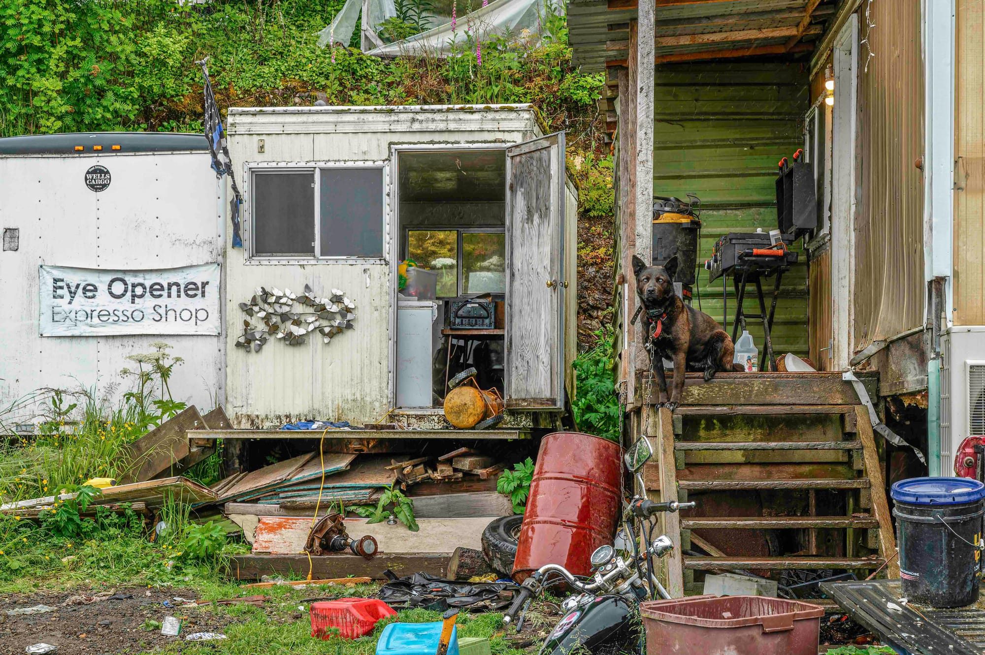 Clutter art, or, can you believe how much crap is on that porch?